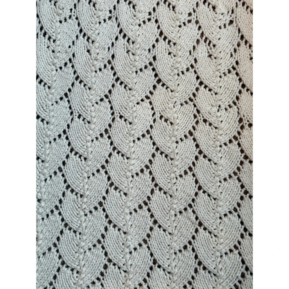 Afghan Cream Lace Knit Afghan Throw Blanket Scalloped Edge Cottagecore‎